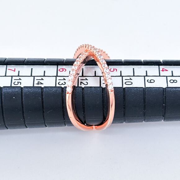 Vintage Sterling Silver 925 Rose Gold Tone Cubic Zirconia X-Band Ring Size 5.25 - Picture 7 of 10